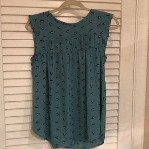 Green floral silky blouse